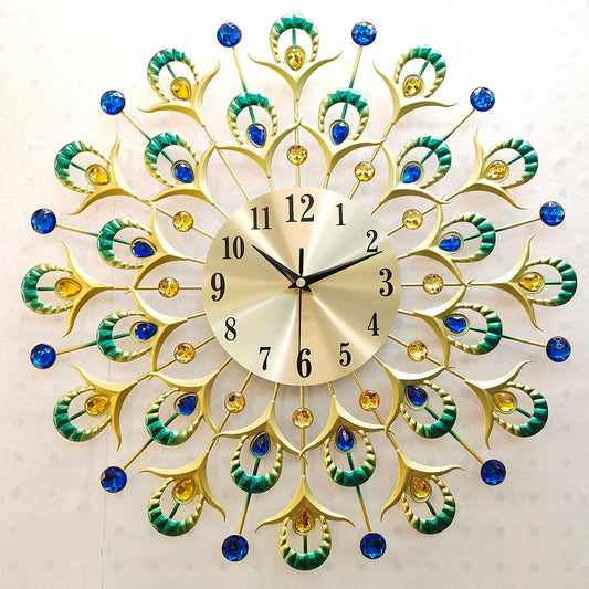 17'' Exotic Iron Art Feathers Wall Clock Decorative Metal