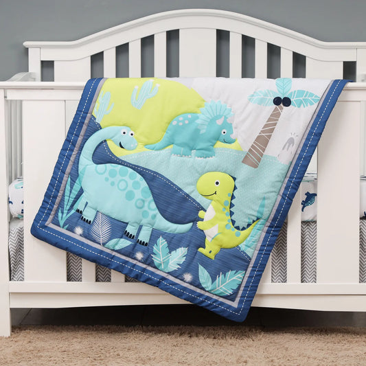 3 pcs Baby Crib Bedding Set  dinosaures for boys hot sale including quilt, crib sheet, crib skirt