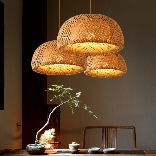 Modern LED Pendant Light Bamboo Weaving Hanging Lamps