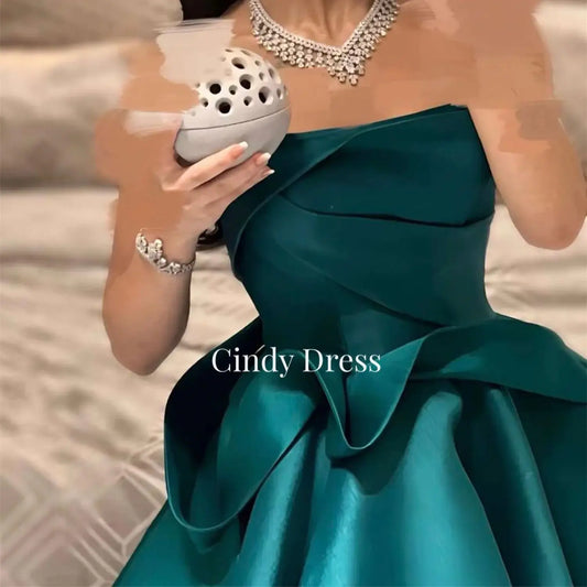 Cindy Satin Tube Top A-line Green Saudi Elegant Party Dress