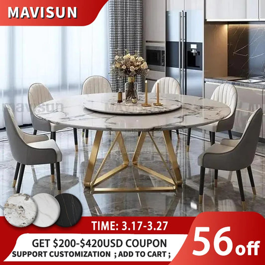 Light Luxury Marble Round Nordic Dining Table With Turntable Modern Minimalist Stainless Steel Frame Restaurant Kitchen Table