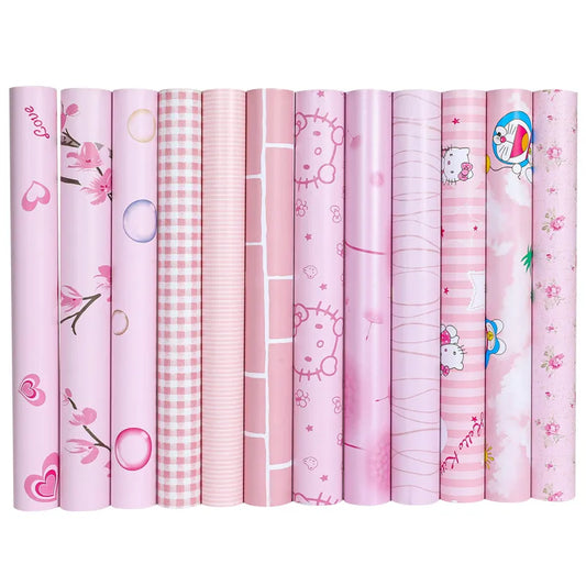 10M Roll Pink Child Girl Adhesive Wallpaper