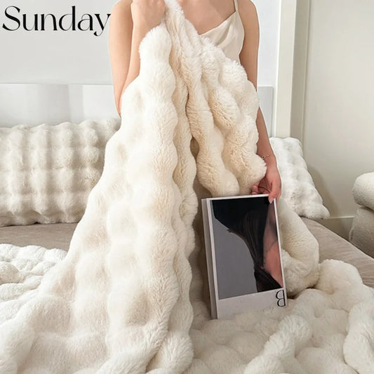Bubble Shaped Imitation Fur Blankets Fluffy Plush Throw Blanket