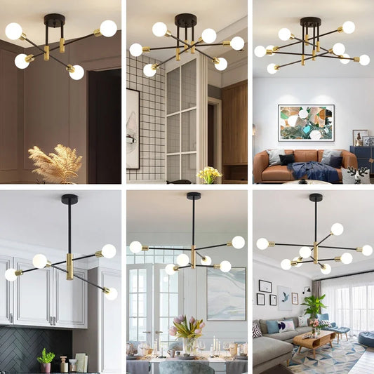 2023 New Modern Nordic Sputnik Black Chandeliers LED Lamp Home Lighting Indoor Fixtures Pendant Ceiling Not Included Bulbs