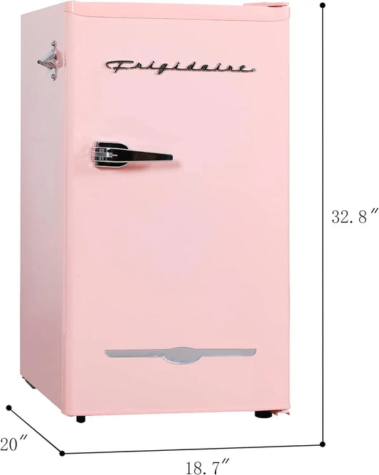 FRIGIDAIRE EFR376 Retro Bar Fridge Refrigerator with Side Bottle Opener, 3.2 cu. Ft, Pink/Coral