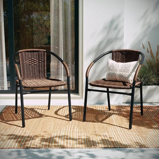 Garden chairs, 4-piece set of brown rattan indoor and outdoor