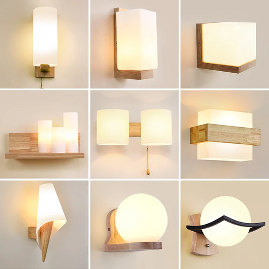 Modern LED Wall Lamps Wooden Lights Bedroom Bedside Stairs Corridor Interior Mounted Lighting