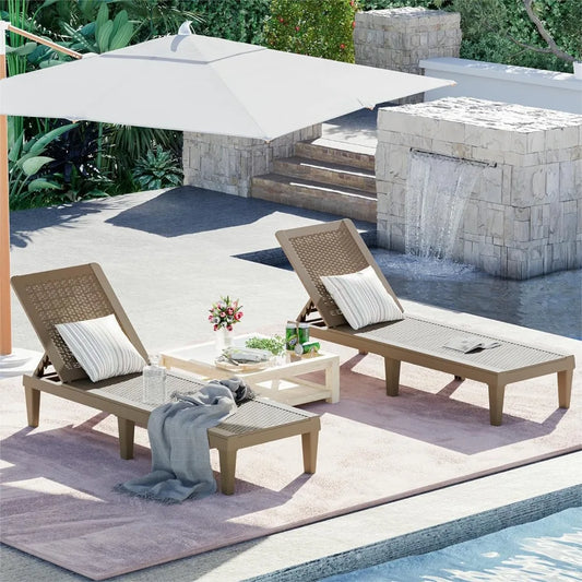 Set of 2 Outdoor Chaise Lounge Chairs with Adjustable Backrest,